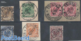 German Post in China 6v, used in Tsingtau (Kiautschou), 3v on Piece of letter, 10Pf in pair, signed