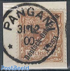 Ostafrika, 2P on 3Pf, dark ockre brown, used PANGANI 31/12/00 on piece of letter