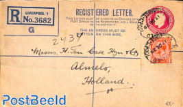 Registered Letter Envelope 4.5d, uprated to Almelo (NL)