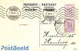 Reply paid postcard 60/60p, uprated to Hamburg