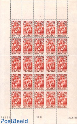 Yvert No. 312, whole sheet (hinged on borders, all stamps MNH)