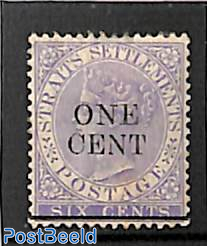 Straits Settlements, 1c on 6c, Stamp out of set