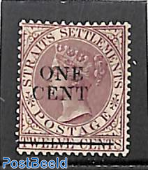 Straits Settlements, 1c on 12c, Stamp out of set