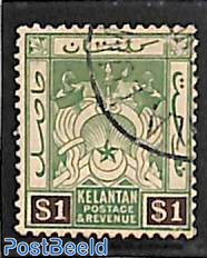 Kelantan, 1$, WM Script-CA, Stamp out of set