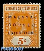 Straits Settlements, 5c, WM Crown-CA, Stamp out of set