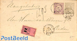 Registered letter from Amsterdam to Leiden, see both postmarks. Drukwerkzegel 2.5 cent, Prins Willem