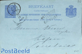 Postcard 5c from Leiden to Neth. Indies, postmark: NED INDIE OVER BRINDISI