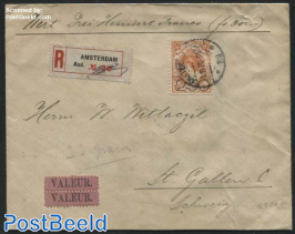 Registered letter with declared value from Amsterdam to St Gallen (CH) with NVPH No. 104
