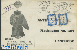 permit to Enschede, postage due 10cent 12cent