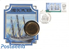 Cover with coin+stamp, ship