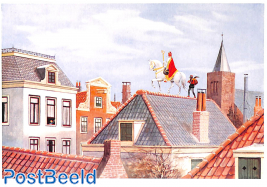 Sint en Piet op het dak, ca 1930, Tek. J.C. Kesler