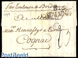 Folded letter from Barcelona to Hennesy in Cognac