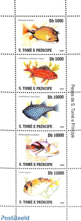 Fish 5v m/s  (issued 31 dec 2007 but with year 2008 on stamps, see Michel cat.)