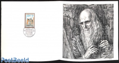 Le Clos-Lucé a Amboise, Special FDC leaf on handmade paper with Decaris gravure, limited ed.