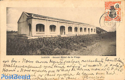 Postcard Samson, Grand Hotel de la Plage, with stamp on frontside, sent to Hanoi