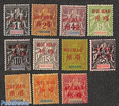 Lot with 11 stamps from the first Hoi-Hao set (red overprints)