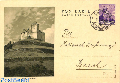 Postcard 10Rp, Burg Gutenberg to Bazel