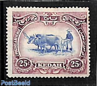 Kedah 25c, WM ScriptCA, Stamp out of set