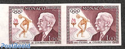 Pierre de Coubertin 1v, imperforated pair