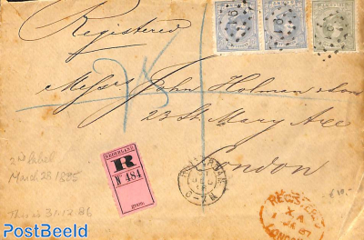 Registered cover from Rotterdam to London. PUNTSTEMPEL 94