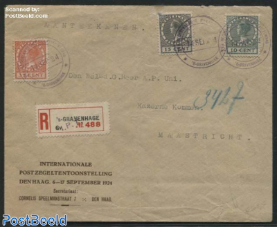 Stamp exposition, Letter with set and special postmark, 15c damaged