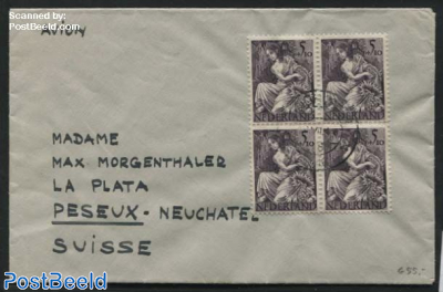 Letter to Switzerland with NVPH No. 451 in block of 4