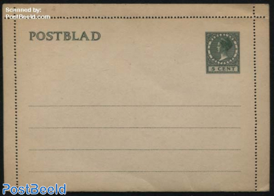 Card letter (Postblad), 5c green on creambrown paper
