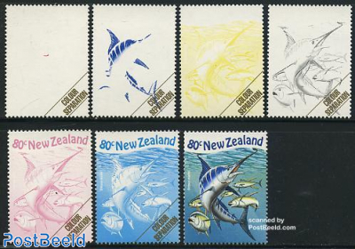 Fish colour separation 6v+final stamp