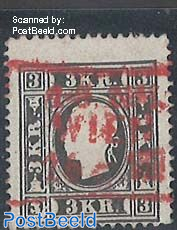 3Kr, Black, used, red cancellation WIEN