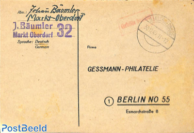 Gebühr bezahlt card from MARKT OBERDORF to Berlin