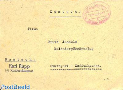 Gebühr bezahlt letter from KAISERSLAUTERN to Stuttgart