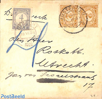 Folding letter to Utrecht, postage due 4c