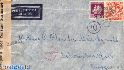 Censored letter from Paramaribo to Curaçao (censored in Suriname and Curaçao)