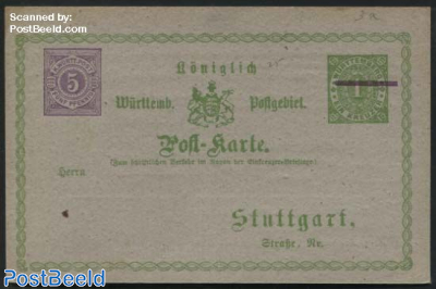 Private Postcard 5pf on 1Kr, with printed Stuttgart in address