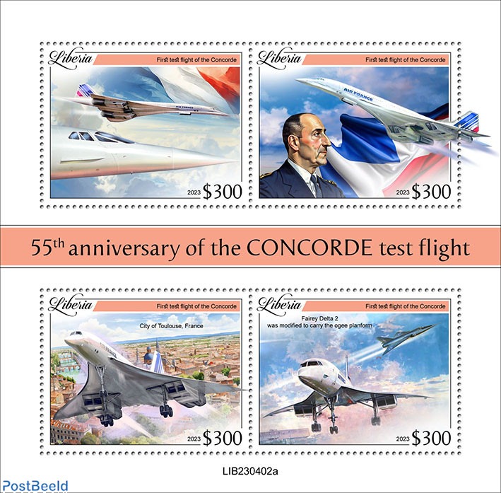 Timbre 2023, Libéria 55th anniversary of the CONCORDE test flight, 2023 ...