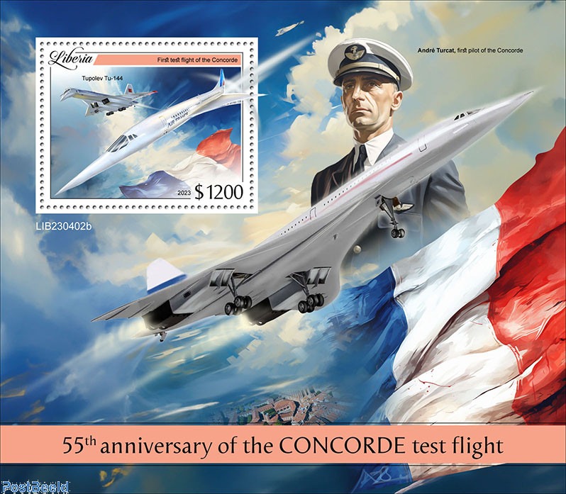 Timbre 2023, Libéria 55th anniversary of the CONCORDE test flight, 2023 ...